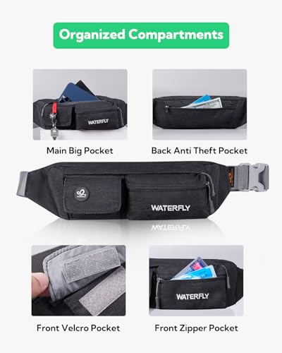 WATERFLY Fanny Pack for Women Men Water Resistant Small Waist Pouch Slim Belt Bag with 4 Pockets for Running Travelling Hiking Walking Lightweight Crossbody Chest Bag Fit All Phones⦠- Image 6