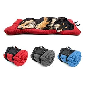 Groot hondenbed voor op reis-draagbaar hondenkussen buitenshuis-waterdicht opvouwbaar- antislipbodem Oxford stoffen hondenmat-voor autostoel-camping-makkelijk mee te nemen-90 x 60 cm (Grijs)