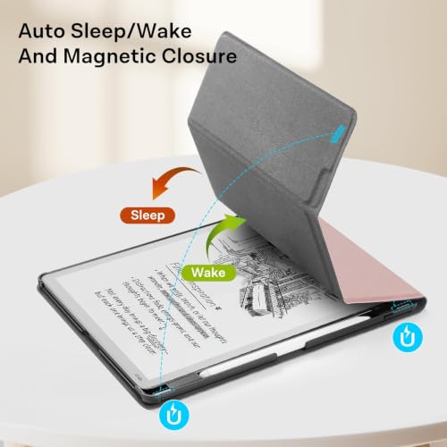Image of CoBak Case for 11 inch Kindle Scribe 3rd Generation 2025, Kindle Scribe Colorsoft with Two Viewing Angles - All New PU Leather Cover with Auto Sleep Wake, Pen Holder. Rose Gold