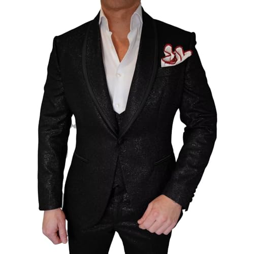 Men's 3 Pieces Sparkly Suit Elegant Solid One Button Slim Fit Single Breasted Homecoming Party Blazer Vest Pants Set