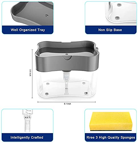 Image of KESI 2-in-1 Kitchen & Bathroom Soap Dispenser with Sponge Dish Wash Sink Soap Pump Holder Liquid Dispenser Liquid Gel Shampoo Dispenser Kitchen & Bathroom Accessories & Bottle Cleaning Brush