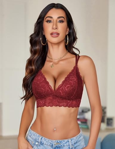 Image of Avidlove Bras for Women Floral Lace Bralettes Deep V Sexy Bras Cross Back Longline Bralette No Padded