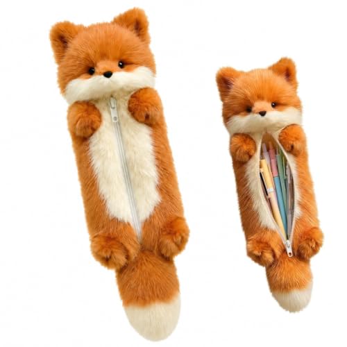 LBMOUD 1 PCS Trousse à stylos en Peluche, Trousse à Crayons à Motif Renard,trous-se crayon, Trous-se Souple pour garçons, Filles, Adolescents et Adultes, Couleur Marron