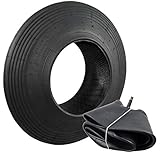 Schubkarren Reifen und Schlauch-Set 4.80/4.00-8 (Ø400x100) 4PR, mit Autoventil TR13, Rillenprofil, Schubkarrenreifen, Karrenreifen, Standard-Ersatzreifen mit Innenschlauch, Reifenset für Schubkarren