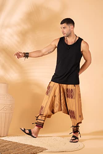 Image of The Veshti Company Hipie Harem Pants for Men Cotton Low Crotch Printed Baggy Bohemian Yoga Pajama Pant (Regular Fit)