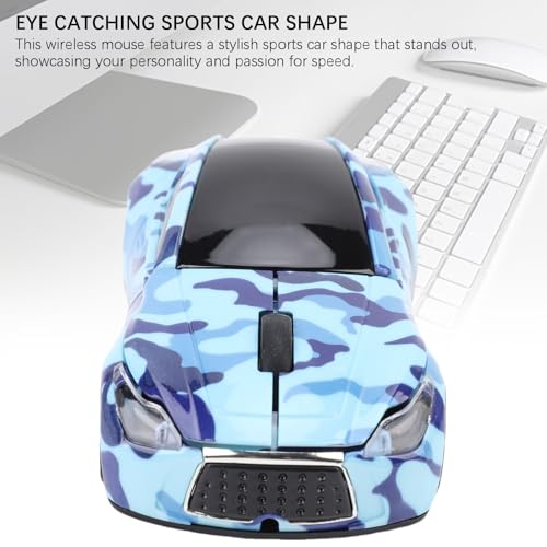 PUSOKEI Bezprzewodowa Mysz 2,4 GHz, Fajny Sportowy Kształt Samochodu, Ergonomiczne Myszy Optyczne z Odbiornikiem USB do Komputera Przenośnego, Domowego Biura, Szkoły (BLUE)
