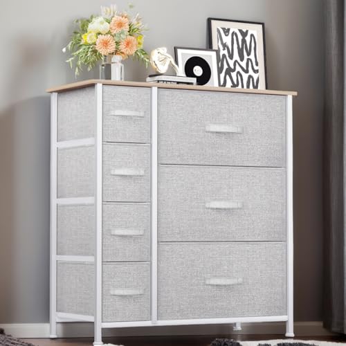 YITAHOME Comoda 7 Cajones,Cajonera de Tela,Sinfonier,Robusta Estructura metálica,Gris Claro