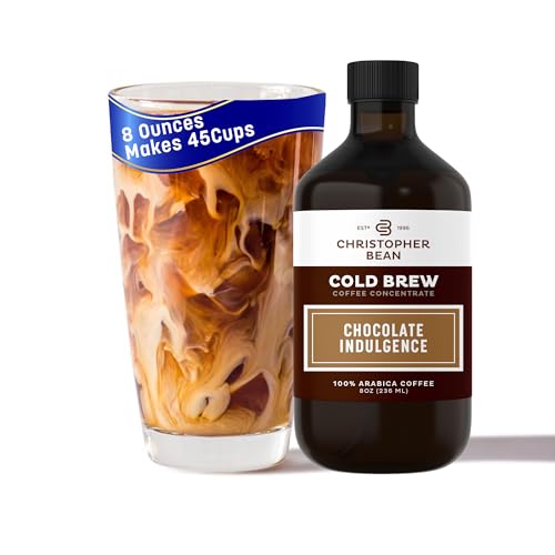 Christopher Bean Hand Crafted Chocolate Indulgence Flavored Coffee - Certified Kosher - Unsweetened Cold Brew & Iced Instant Coffee Distillate Liquid Java - Indulgence Coffee Beans Extract 100% Arabica, (8-Ounce), 236 ml