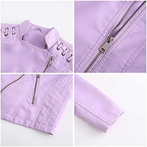 Dear model Women's Leather Jackets,Faux Leather Moto Jacket Slim Thin Leather for Casual Look4