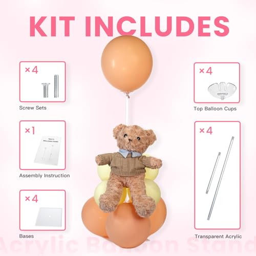 Image of TEKXYZ Clear Acrylic Balloon Stands for Table, Adjustable Height 15.75 Inch, 23.6 Inch, 31.5 Inch Reusable Balloon centrepieces Toy Balloons, for Wedding, Birthdays Table& Floor Decor (Set of 4)