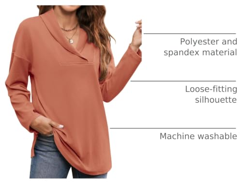 Image of Women's Long Sleeve Tops Fall Shawl Neck Tunic Tops for Leggings Casual Blouse Sweatshirt