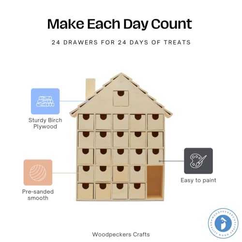 Diy Wooden Advent Calendar House 14 X 12 Inch, Pack Of 1 Christmas Advent Calendar With 24 Empty Drawers For Crafts, By Woodpeckers #TOP1