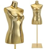 FURNDOOR Female Mannequin Dress Form Torso - Manikin Body with Gold Metal Stand Height Adjustable, Display Mannequins Body for Sewing Clothes (40-75Inch, Golden)