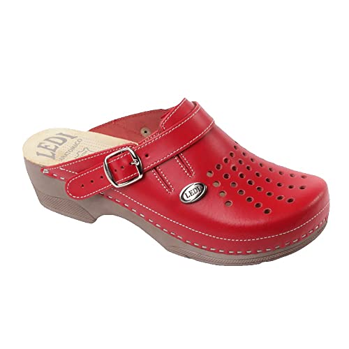 Ledi 552-24 Anatomic Zuecos Mules Zapatillas Zapatos de Cuero, Mujer, Rojo, EU 39