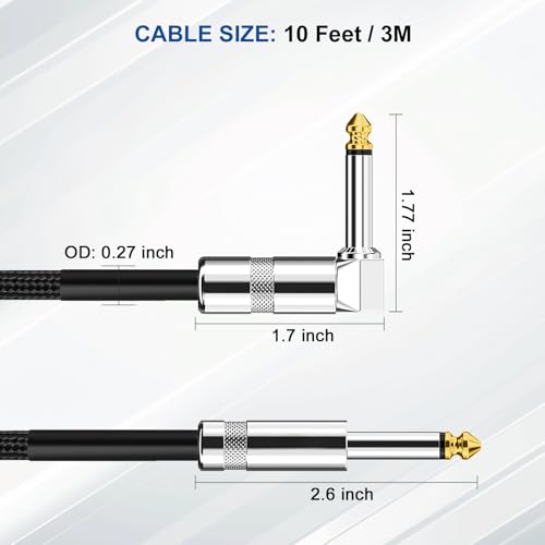 image for Aqdocvf Guitar Cable, Guitar Cord 10ft, AMP Cord for Bass & Electric G