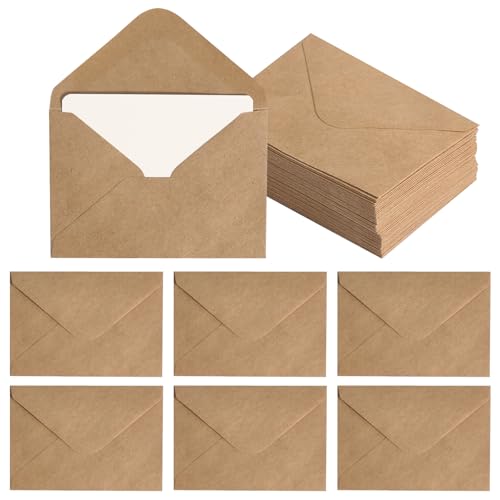 Kraftpapier Umschläge 100 Stück Mini Briefumschläge mit 100 Stück Blanko Karten Set Kleine Briefumschläge Braun Briefumschläge Klein Umschläge für Geldgeschenke Dankeskarten Einladung
