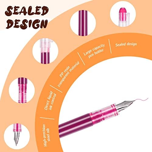 Dacitiery 8Pcs Disposable Fountain Pens, 0.5mm Fine Nib Colored Ink Pens Nib Fountain Pen Set for Sketching, Journaling, Calligraphy, Doodling and Gifts