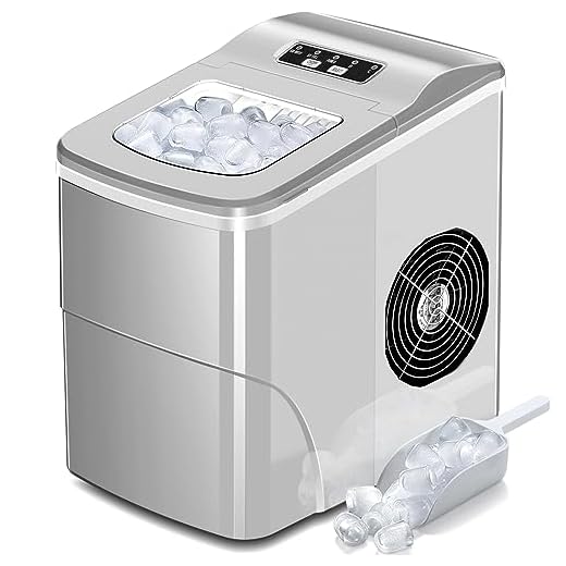 AGLUCKY Counter top Ice Maker Machine,Compact Automatic Ice Maker,9 Cubes Ready in 6-8 Minutes,Portable Ice Cube Maker with Scoop and Basket,Perfect For Home/Kitchen/Office/Bar (Silver)