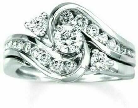 925 Sterling Silver 2 Piece Ring Set for Women, Created Diamond Wrap Enhancer Ring with Matching Solitaire Ring, Wedding Engagement Ring Set