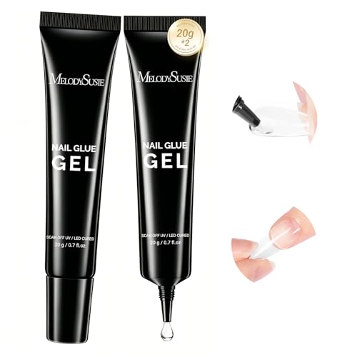 Image of MelodySusie 2Pcs*20g Solid Nail Glue Gel, Super Strong & Long Last Soft Gel Nail Tips Glue for Acrylic Fake Nails, 3D Nail Art, Nail Gem, Soak off UV & LED Lamp Needed, Home DIY & Salon
