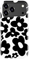 LUXMERRY for iPhone 17 Pro Max Case - Wireless Charging Compatible - Dual-Layer Hard Shell + Silicone Cover - Shockproof Protective Phone Case with Trendy Designs for Women - Black Flowers