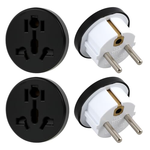 4 PCS Adaptateur Prise Anglaise vers France, UK to EU Adapter Universel pour USA, UK, Chine et Suisse, Stecker Adapter Compact 2500W, Plug Adapter Sécurisé...