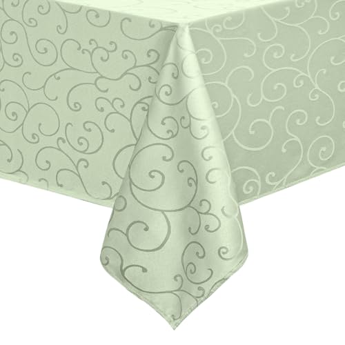 Romanstile Tovaglia Antimacchia Rettangolare 180x140 cm Verde Salvia Tovaglie Jacquard Eleganza Idrorepellente da Esterno per la Tavola per Primaverile Feste Compleanno,Giardino,Picnic(6-10 posti)