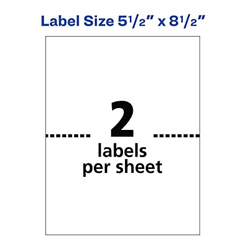 Image of Avery Half-Sheet Printable Shipping Labels, 5.5 inch x 8.5 inch Customizable Stickers, White, 200 Blank Mailing Labels, Great for Mailing, Shipping, Organizing, and More (8426)