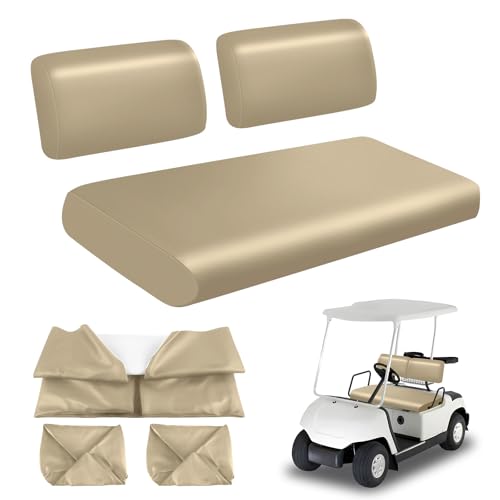 Image of Golf Cart Front Seat Covers Staple On Replacement for Yamaha G11 G14 G16 G19 G20 G21 G22 Golf Cart Seat Beige Micro Fiber Leather Seat Cover