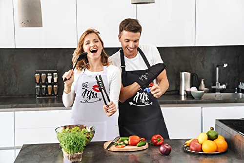 Nobondo Mr And Mrs Matching Aprons For Happy Couples, Memorable Gift Set, Marriage Anniversary Engagement Gift Bundle For Her, Wedding And Bridal Shower Gift With Bowknot For Bride And Groom #TOP4