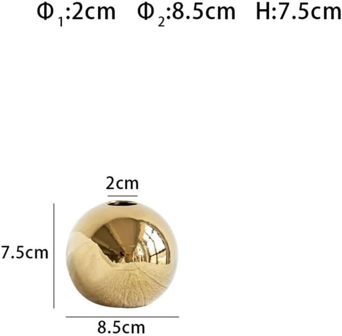 Coastal Room Decor Golden Ceramic Vase Round Ball Round Shape Flower Arrangement Accessories Flower Suitable for Table Shelf Bookshelf Mantel Vintage Decor(Large)