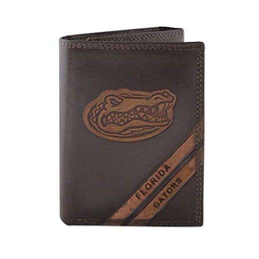 Zep-Pro NCAA Florida Gators Pull-Up Leather Trifold Embossed Wallet, Brown