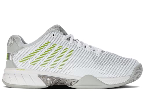 K-Swiss Women's Hypercourt Express 2 Tennis Shoe, White/Gray Violet/Lime Green, 10 M