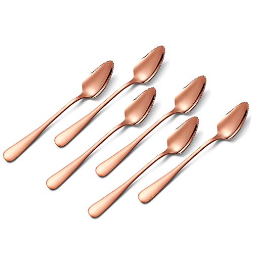 Namzi - 6 x Stainless Steel Grapefruit Spoons, Serrated Edge (Rose Gold)