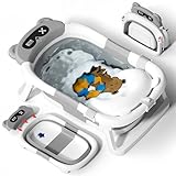 AVIDOR Baby Bathtub,Collapsible Bathtub for Newborn to Toddler,Durable Essential Infant Bath Tub,Portable Travel Baby Tub with Soft Cushion,No-Slip Hanging and Detachable(Grey)