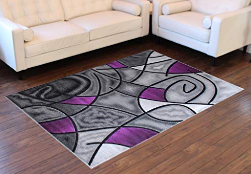 Masada Rugs, Modern Contemporary Area Rug, Purple Grey Black (6 Feet X 9 Feet) #TOP3