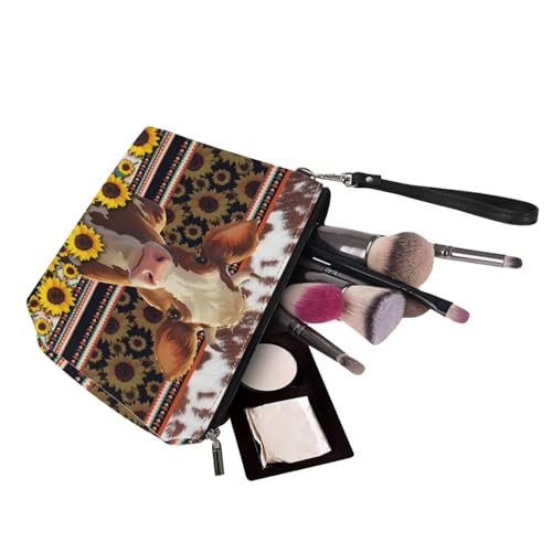 Image of Animal Cow Purse and Handbag for Women - Fashion Sunflower Tote Shoulder Bag With PU Cosmetic Purse - Large Top Handle Satchel and Wallet Combo for Working