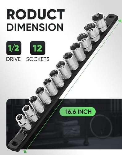 Image of ALOANES Magnetic Socket Organizer Set, 1 /2-Inch Drive Heavy Duty Aluminum Socket Rail Organizer, 360 Swivel Clips Socket Holder Kit for Toolbox Drawer Fit 1 /2-Inch x 12 Clips (Black, 1PC)