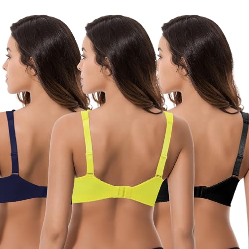 Image of Curve Muse Plus Size Minimizer Unlined Wireless Bra with Lace Embroidery-3Pack