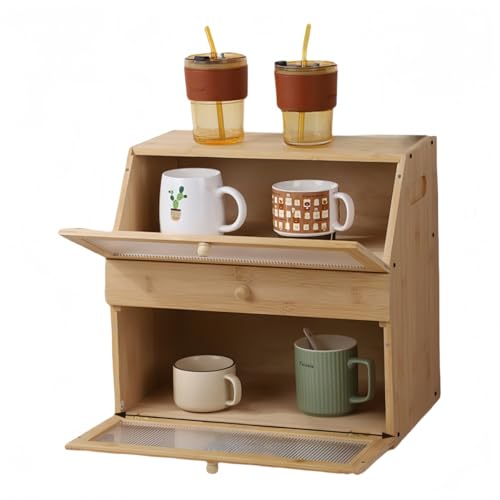 GEGEBOMTXO 卓上食器棚 食器棚 はしご型キッチン収納棚 キャビネット 食器収納ケース 竹製 組み立て式 台所収納 調味料入れ 長虹工芸アクリルフリップドア 簡単組立 安定性 大容量 防塵 防湿 ひとり暮らし用 台所収納 家庭用 (40.1*24.