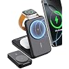 RORRY Portable Charger, 3-in-1 Charging Station 10000mAh Portable Charger Power Bank for MagSafe Foldable Battery Pack Travel for iPhone 17/16/15, for Apple Watch 10/9/8/Ultra/2, Dark Black