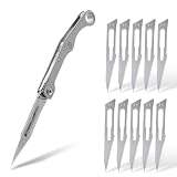 KeyUnity KK13 Navaja Plegable de Titanio, Pequeño Bisturí con 11 hojas Intercambiables, Multiherramienta EDC con Clip de Bolsillo, Ideal Para Acampar, Pescar, Hacer Senderismo y más, Color Plata.