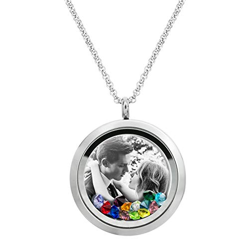 Photo Jewelry Text Name Photo Engraved Pendant Personalized Custom Floating Locket Rainbow Crystal Necklace Always In My Heart To Wife Mother Daughter Sister Family Love Note Valentines Day Gift #TOP2