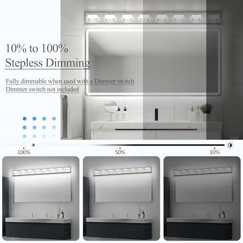 Image of Ralbay 52inch Brushed Nickel Vanity Lights 8 Lights Dimmable 5 Color Temperature Acrylic Modern LED Bathroom Vanity Lighting Fixtures Brushed Nickel