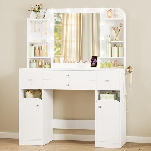 Hzuaneri Dressing Table with Mirror, Vanity Table with Adjus