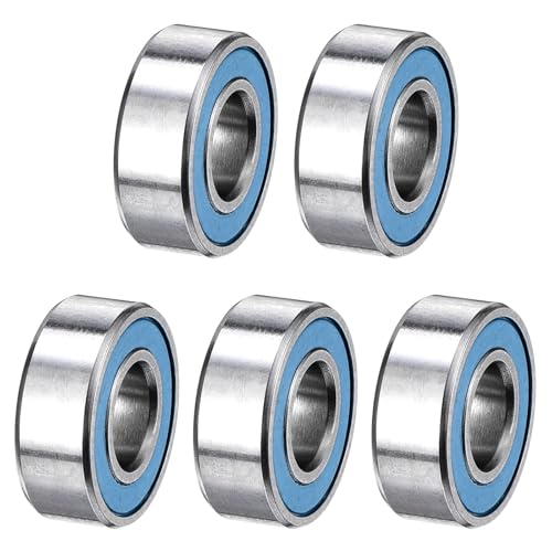sourcing map 5 Pcs MR115-2RS Deep Groove Ball Bearing, 5x11x4mm Double Rubber Sealed and Pre-Lubricated, Chrome Steel Micro Bearings, (ABEC7, Z4 Low Noise)