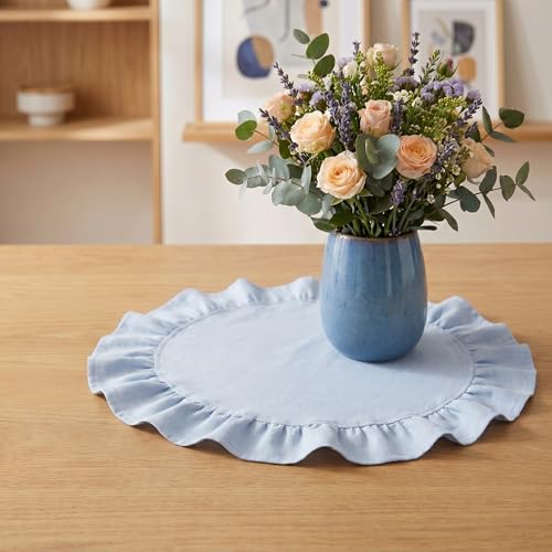 Round Ruffled Linen Blend Placemats, 15 Inch Scalloped Table Mats, Set of 4 by FILWY - Used condition - Image 8