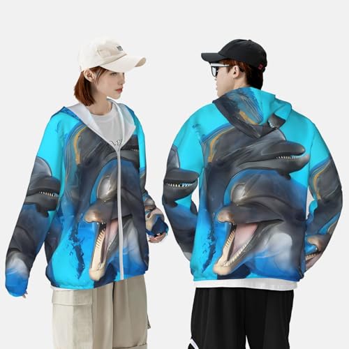 Veste à capuche dauphins zippée à manches longues pour le quotidien confortable - 6