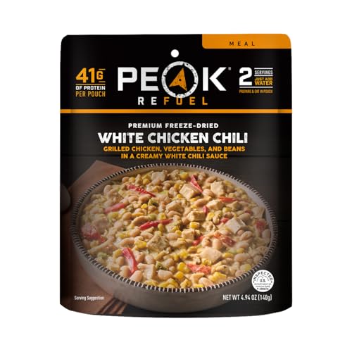 Peak Refuel White Chicken Chili | 41g Protein | 760 Calories | 100% Real Meat | Premium Freeze Dried | Amazing Taste & Quality | Backpacking & Camping & Prepper Food | 2 Servings