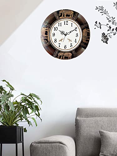 Image of Plastic Designer Vintage Vastu Wall Clock (Black, Cola, 40 x 40 cm)